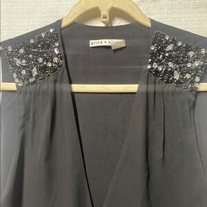Alice + Olivia Gray Embellished Blouse